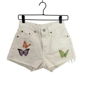Levi's 501 High Rise Cut-Off Jean Shorts Give Me Butterflies Cream 24